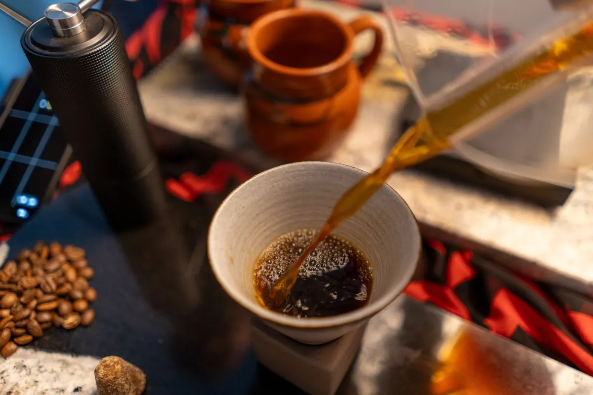 Artisan pour over brewing, close up